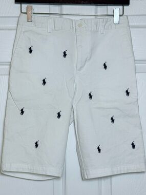 Polo by Ralph Lauren White Embroidered Polo Player Boys Flat-Front Shorts
